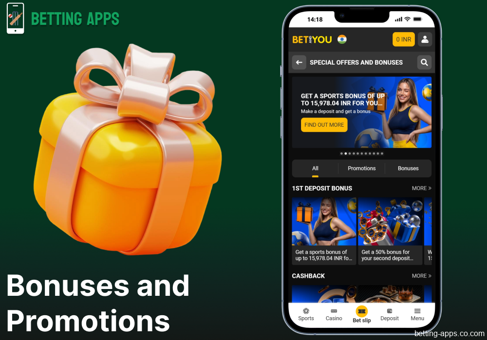 Bonuses and promortions available in the BetAndYou app in India