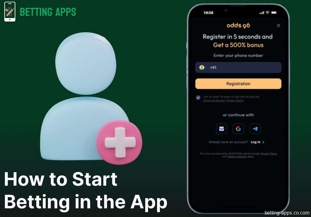Instructions on Odds96 app registration for bettors from India