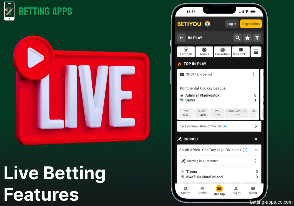 Live betting options available on BetAndYou app in India