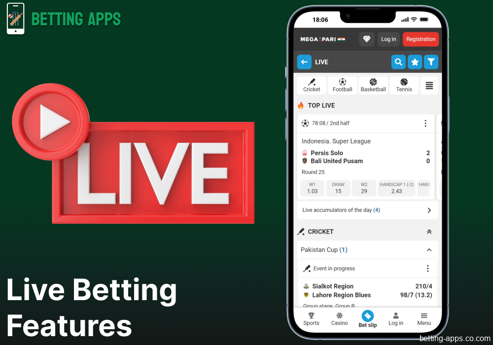 Live betting options available on Megapari app in India