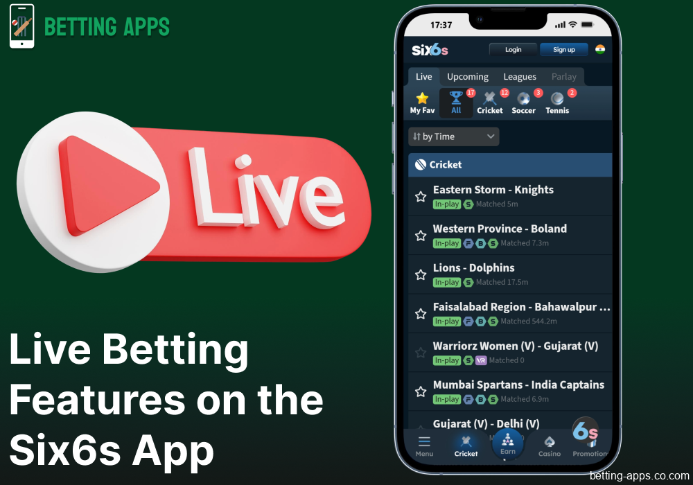 Live betting options available on Six6s app in India