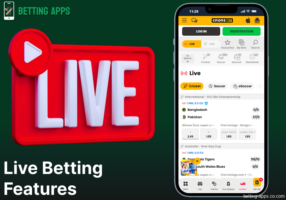 Live betting options available on CroreBet app in India