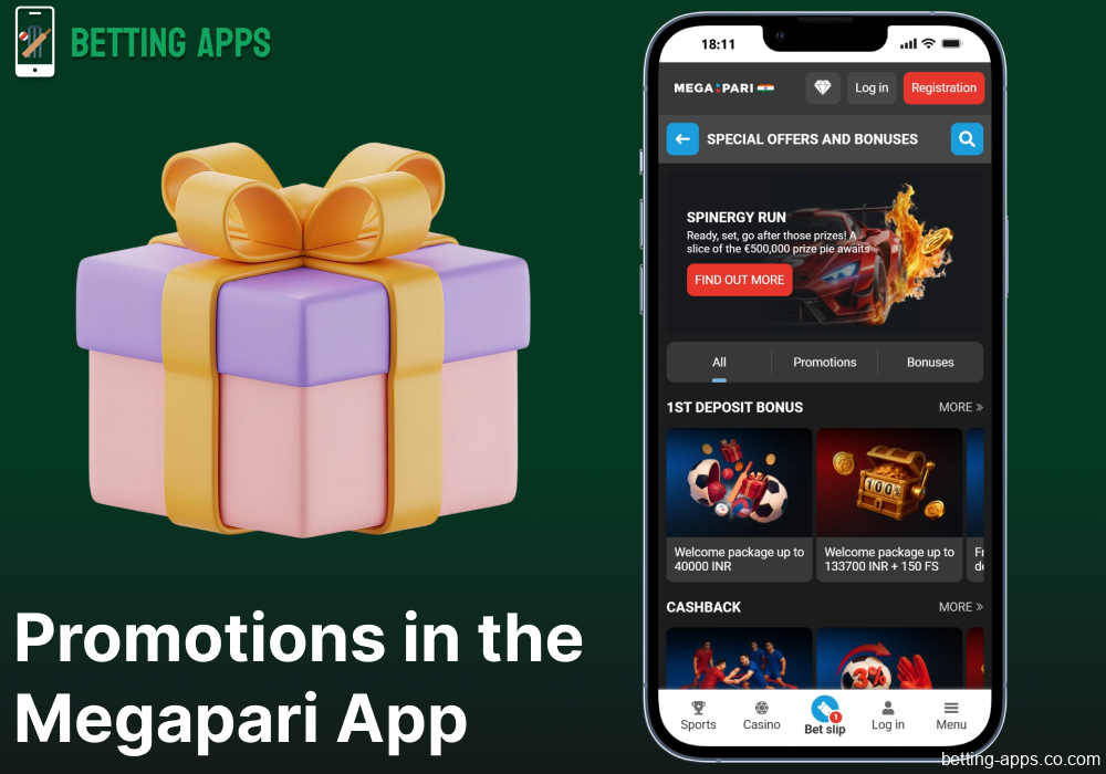 Bonuses and promortions available in the Megapari app in India