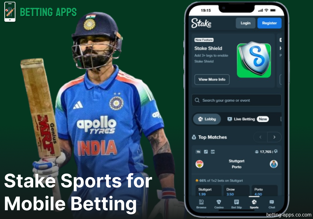 Sports betting options available on the Stake mobile app