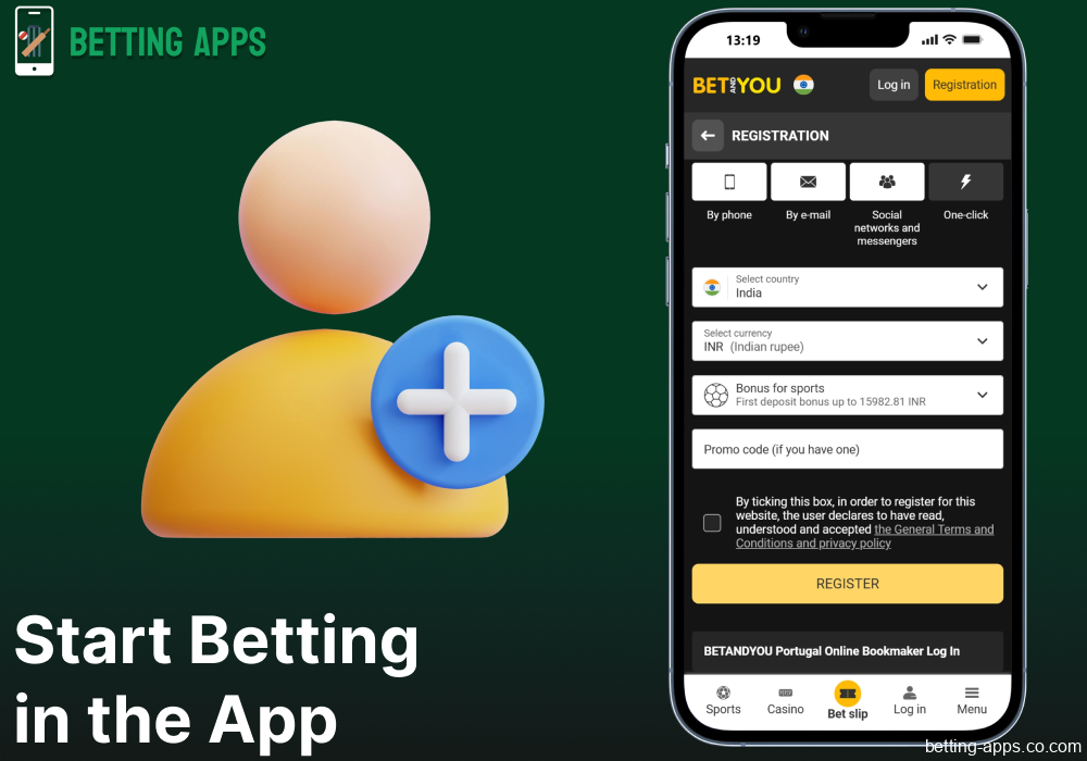 Instructions on BetAndYou app registration for bettors from India