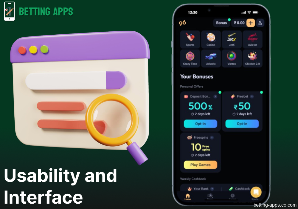Odds96 mobile app interface and usability for Indian bettors