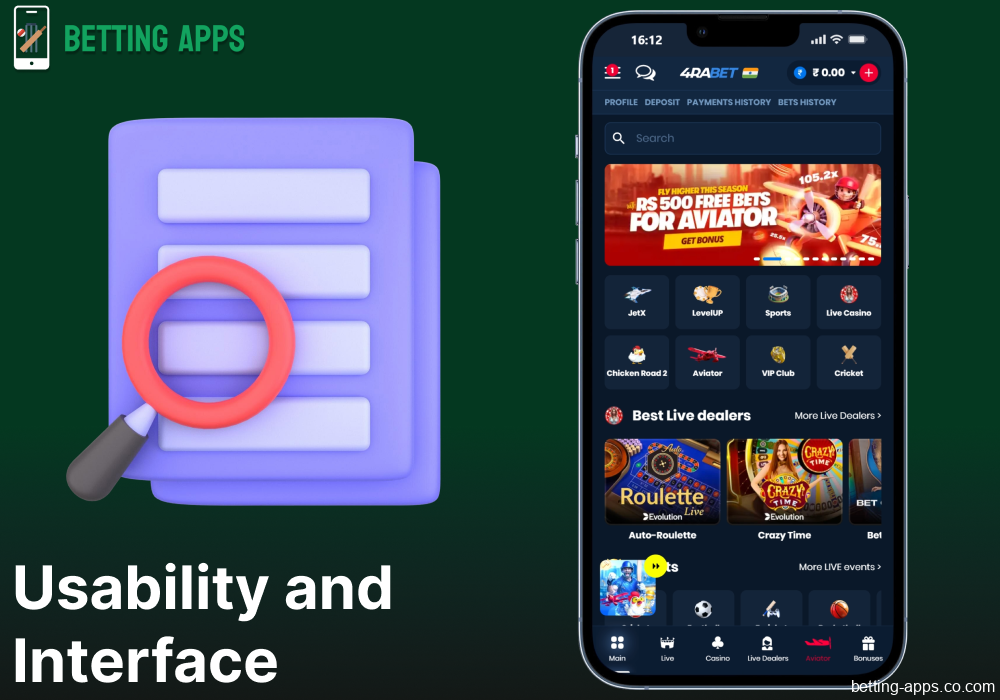 4rabet mobile app interface and usability for Indian bettors